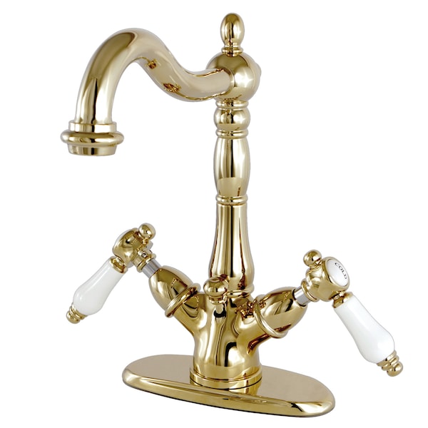 Kingston Brass Two-Handle Bathroom Faucet W/ Brass Pop-Up, Polished Brass KS1432BPL - main